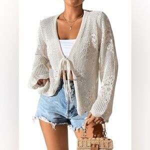 SHEIN Women’s Cream Open-Knit Cardigan Sz XXL